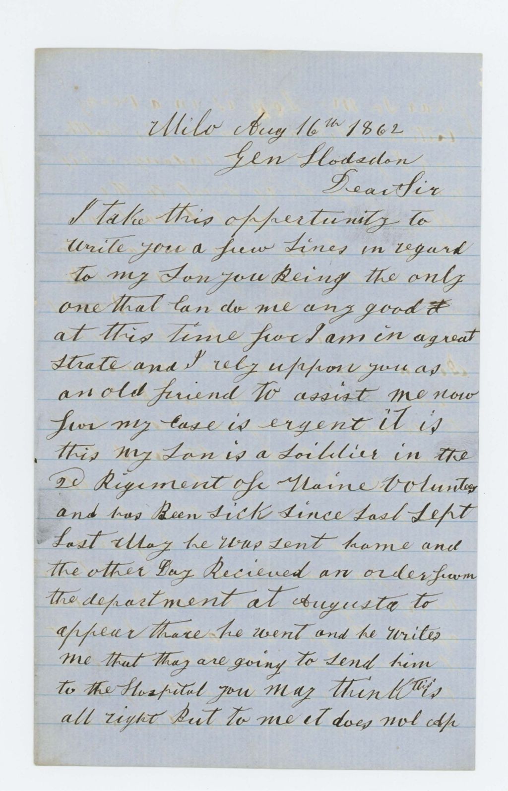Miniature of Daniel Ricker requests a discharge for his ailing son