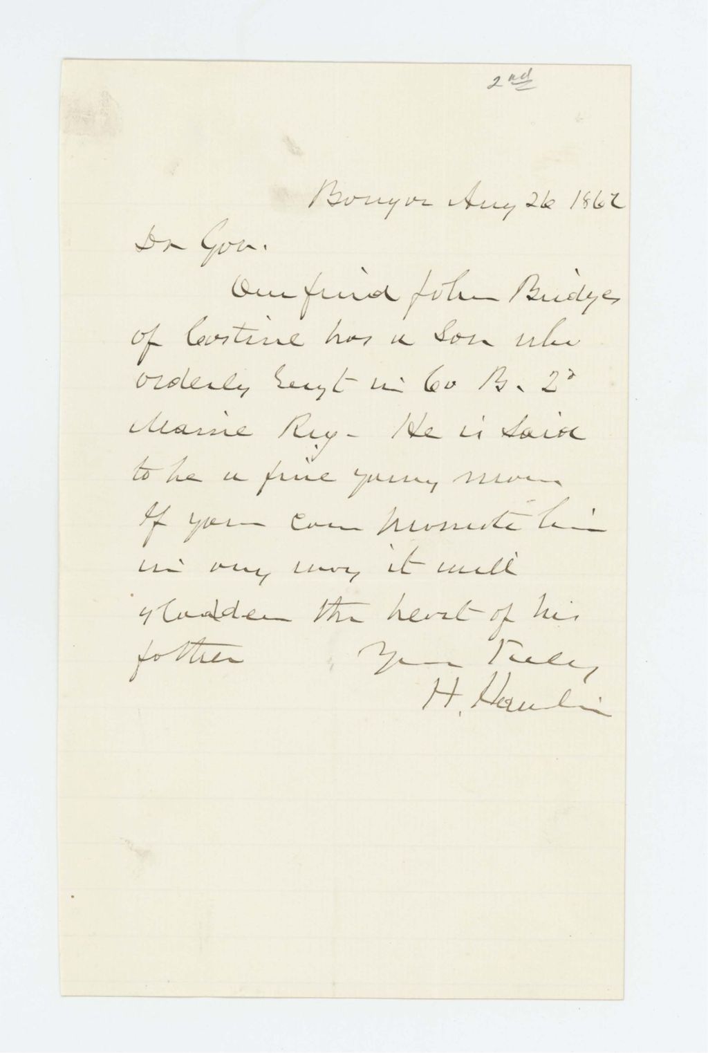Miniature of Hannibal Hamlin requests the promotion of John Bridges' son