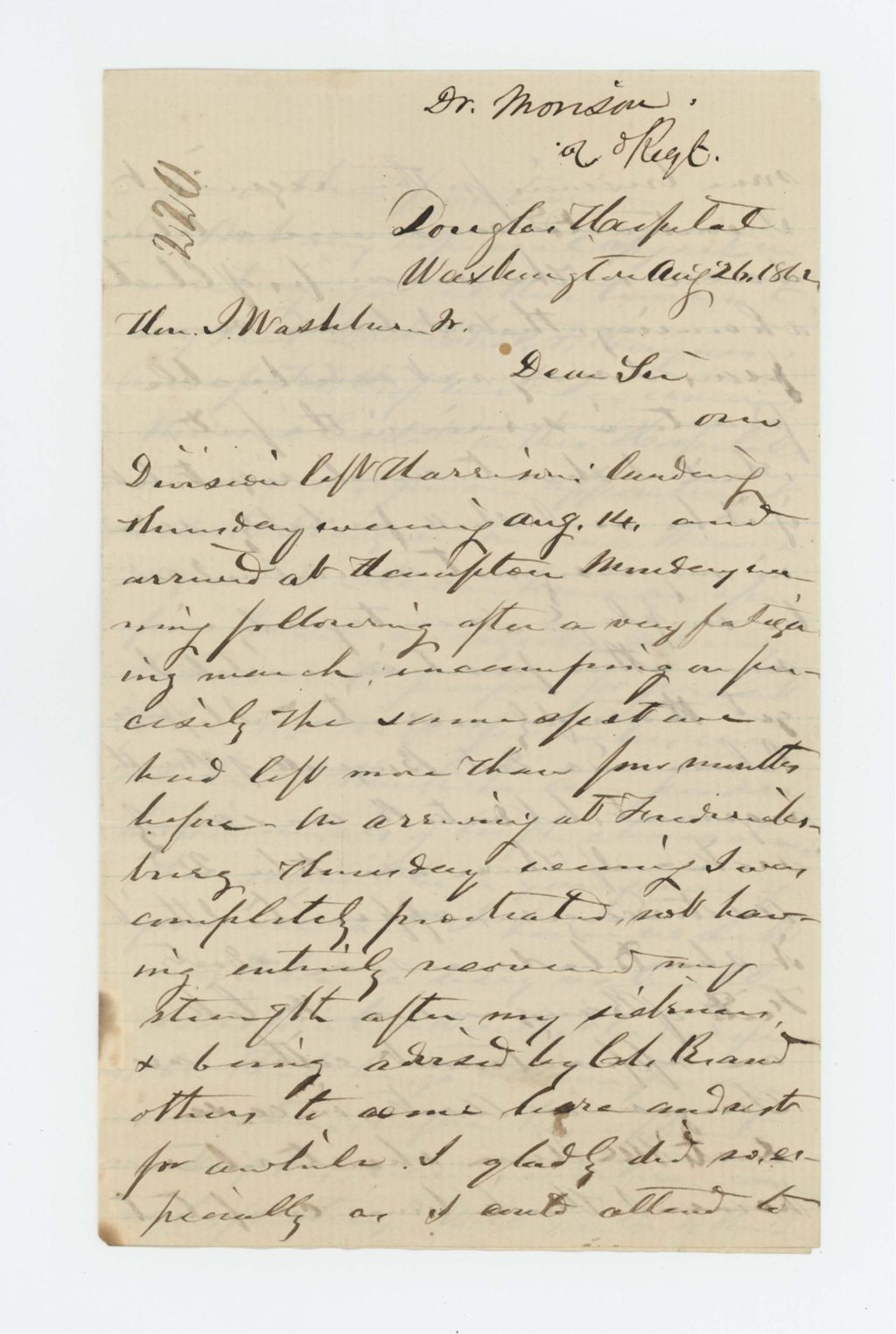 Miniature of Dr. Morison writes Governor Washburn regarding surgeon appointments