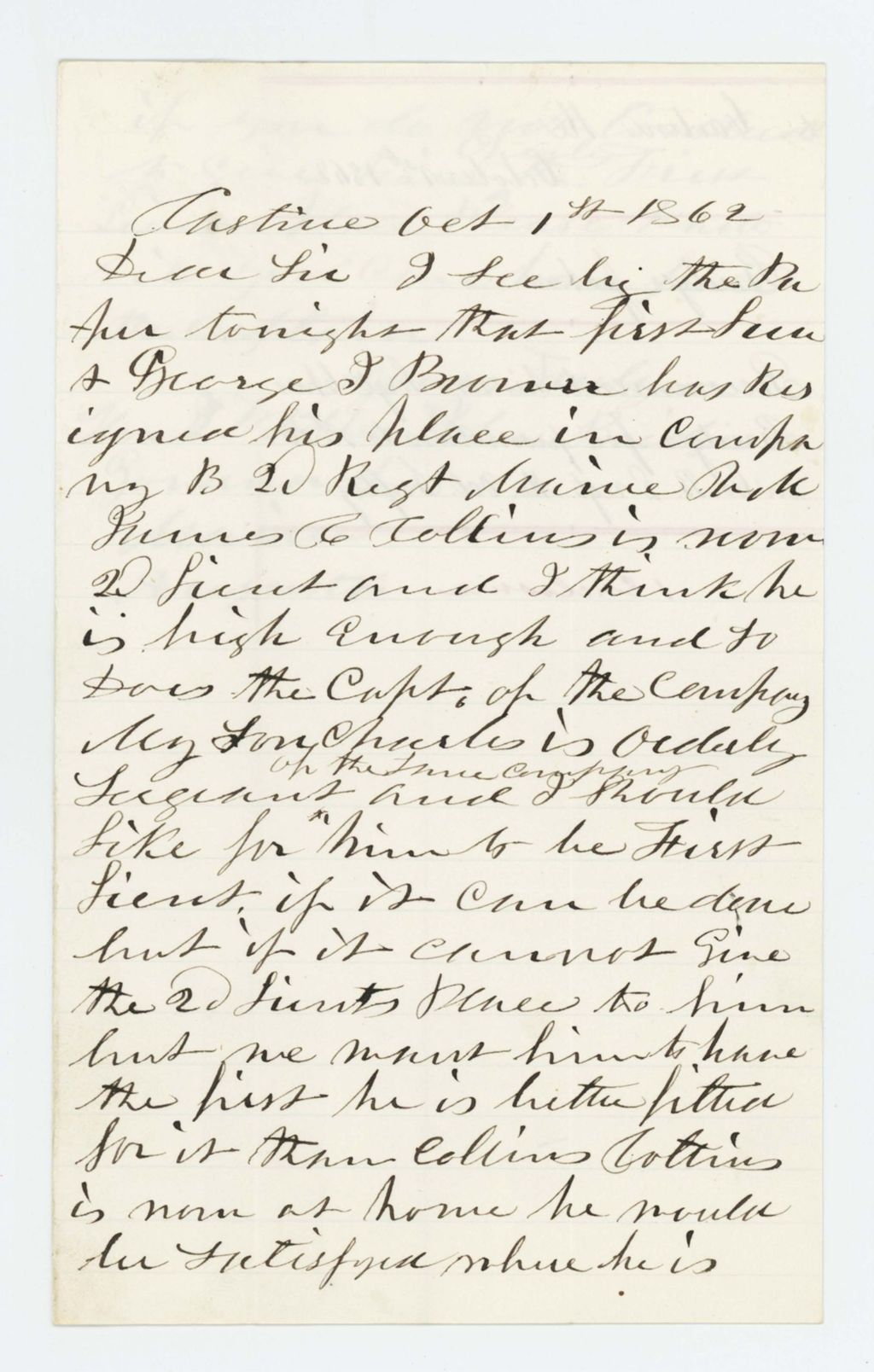 Miniature of John Bridges recommends his son Charles for promotion to 1st Lieutenant