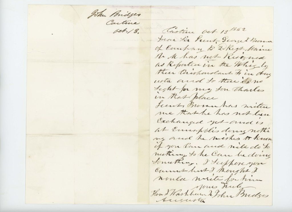 Miniature of John Bridges writes regarding Lieutenant George Brown
