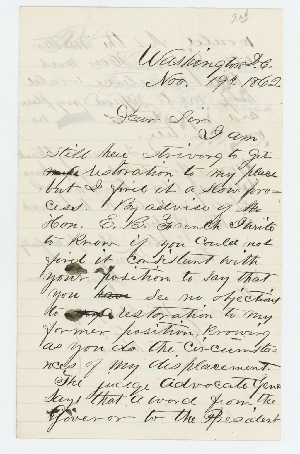 Miniature of George W. Brown requests to be restored to his former position