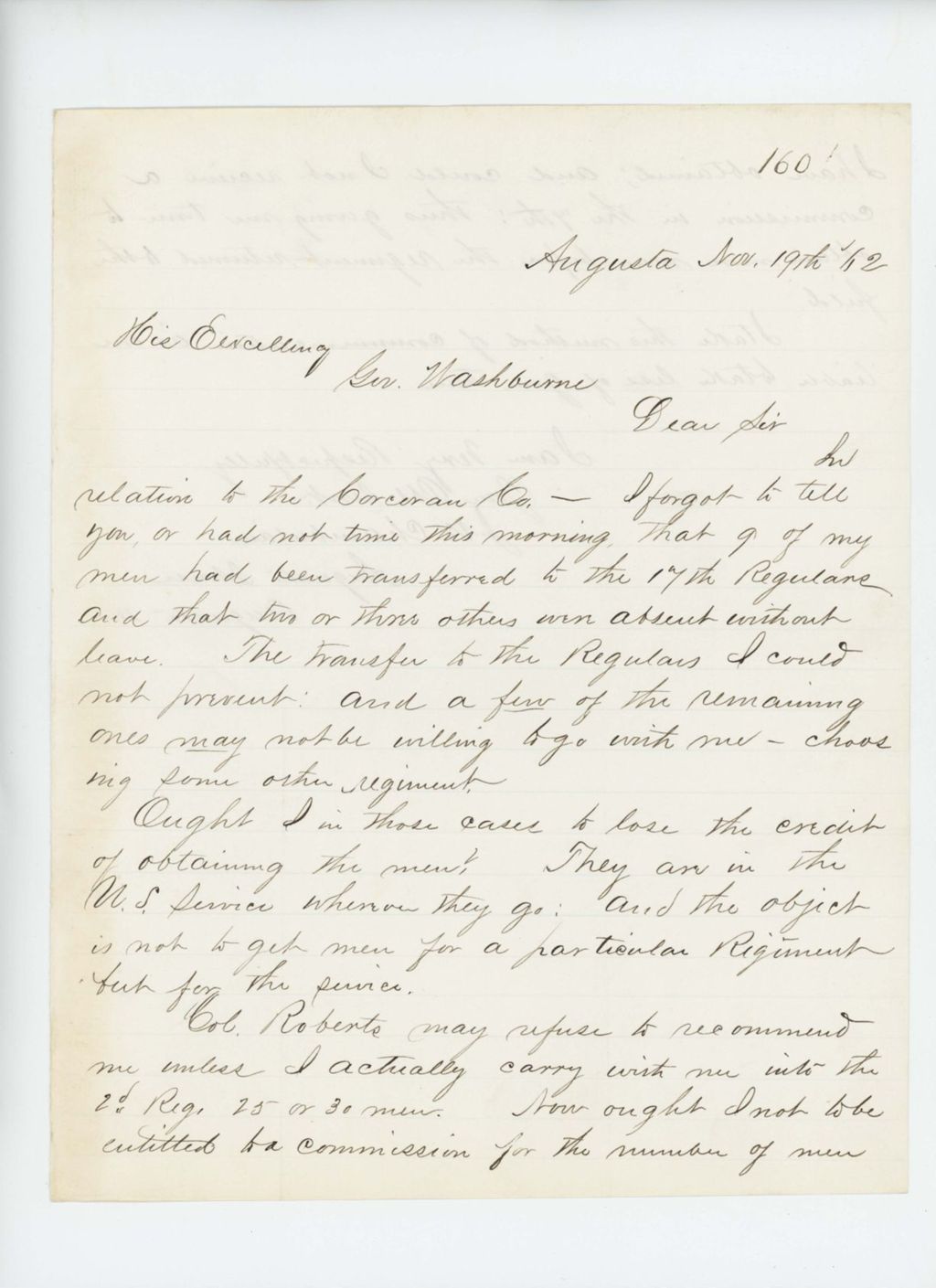 Miniature of J.W. Chamberlain writes to Governor Washburn to request a commission