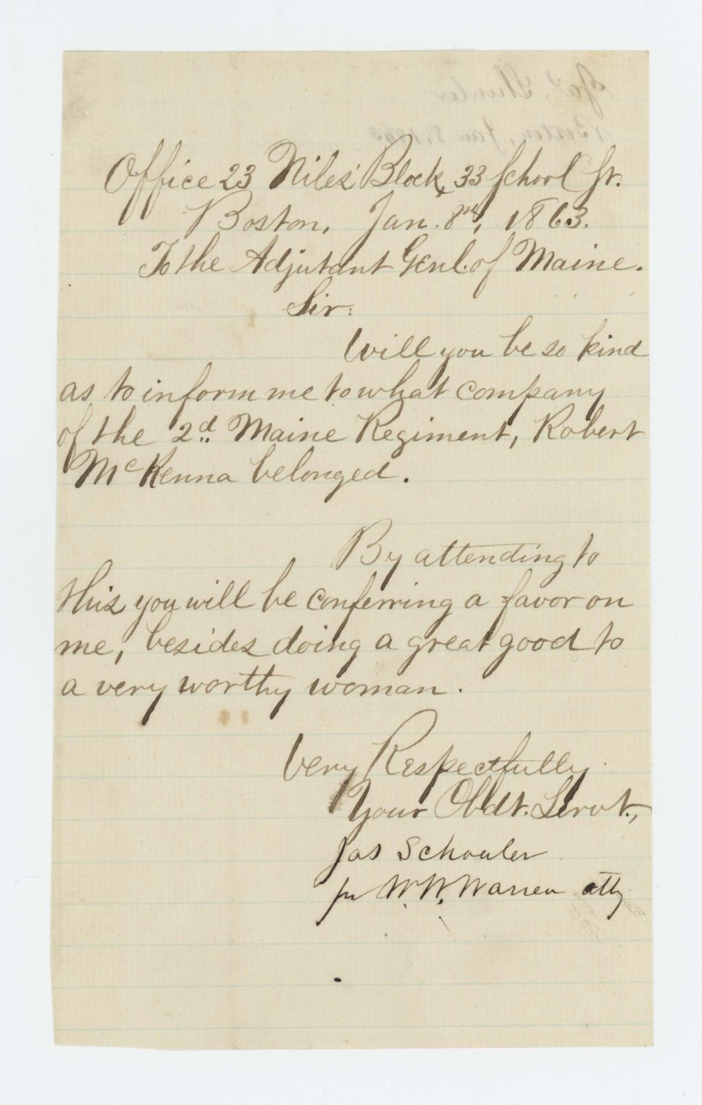 Miniature of James Schauler inquires about Robert McKenna