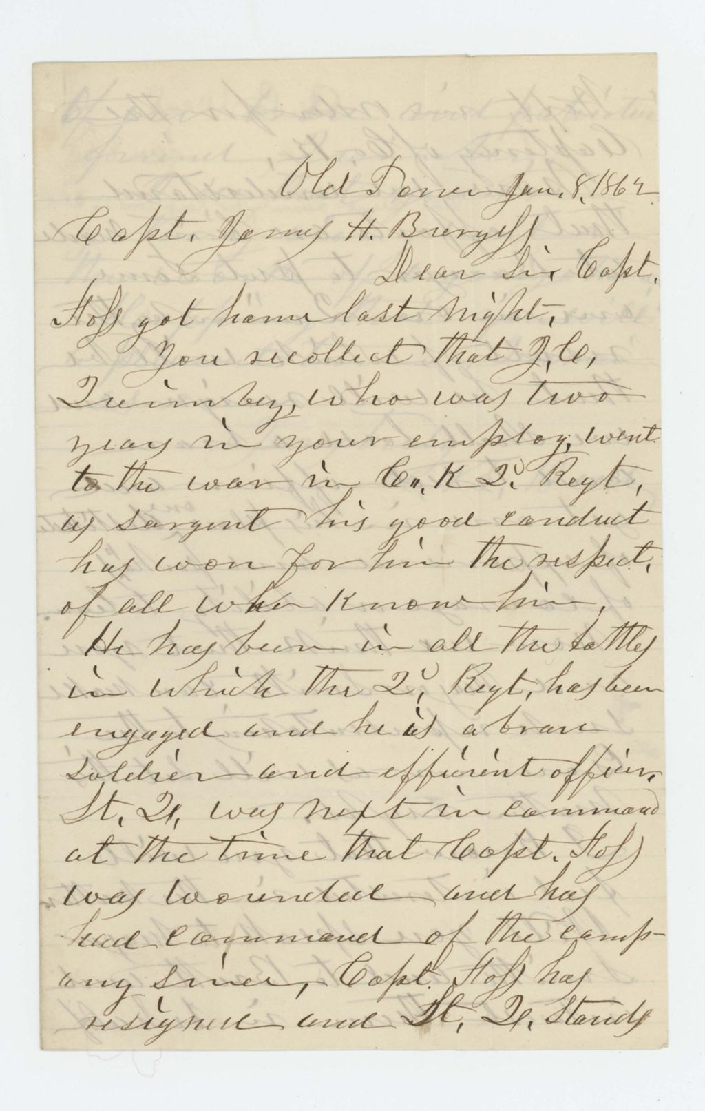 Miniature of A.B. Weed recommends J.C. Quimby for captain