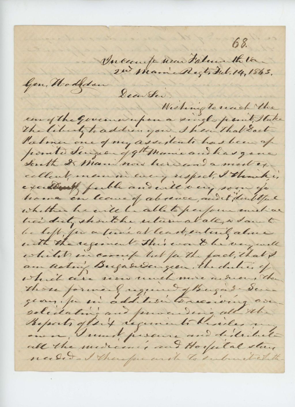 Miniature of S.B. Morison requests an assistant surgeon for the regiment