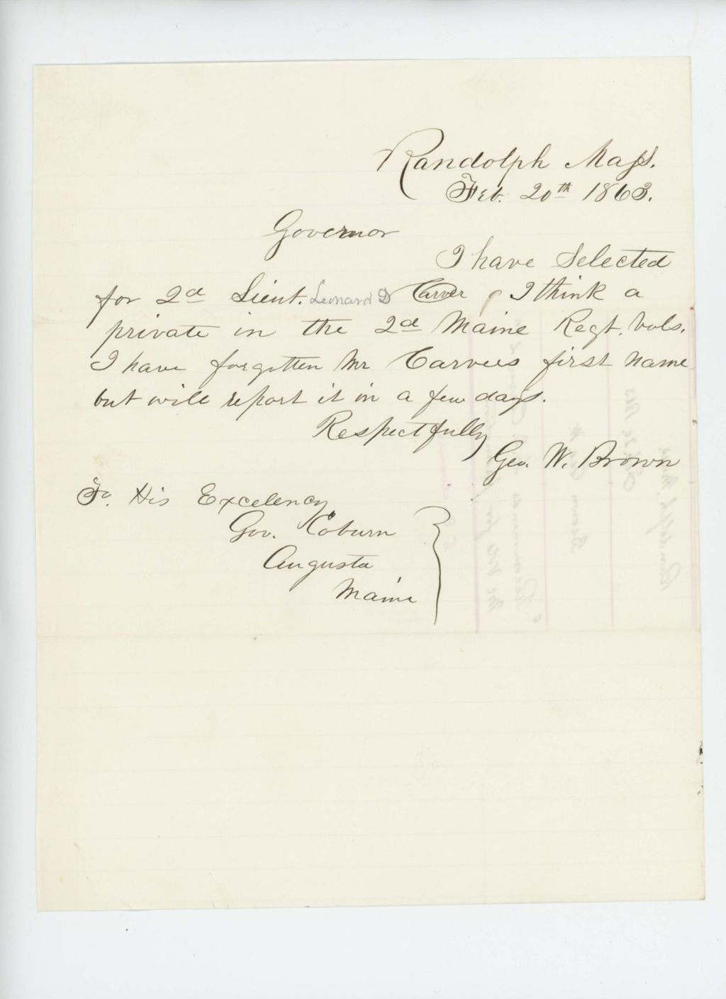Miniature of George W. Brown recommends L.D. Carver for promotion