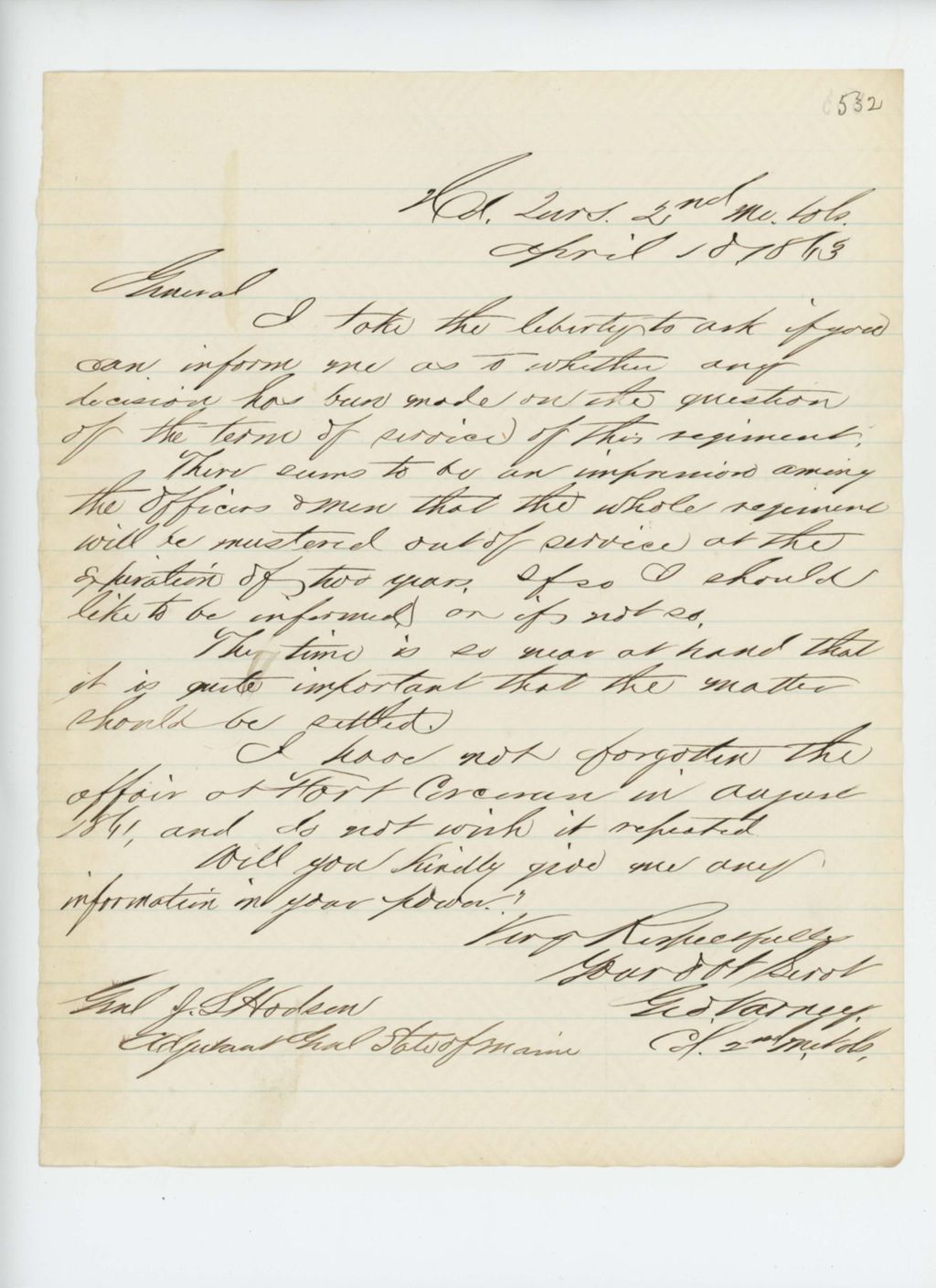 Miniature of George Varney requests clarification on terms of service of the regiment