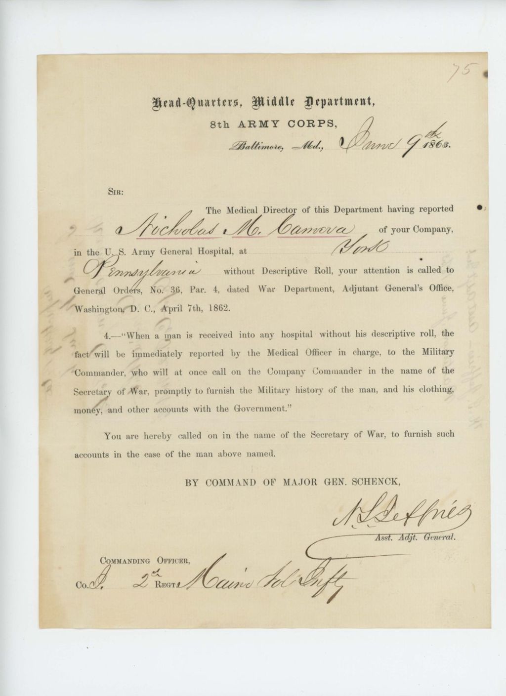 Miniature of Request for descriptive roll for Nicholas M. Canvera