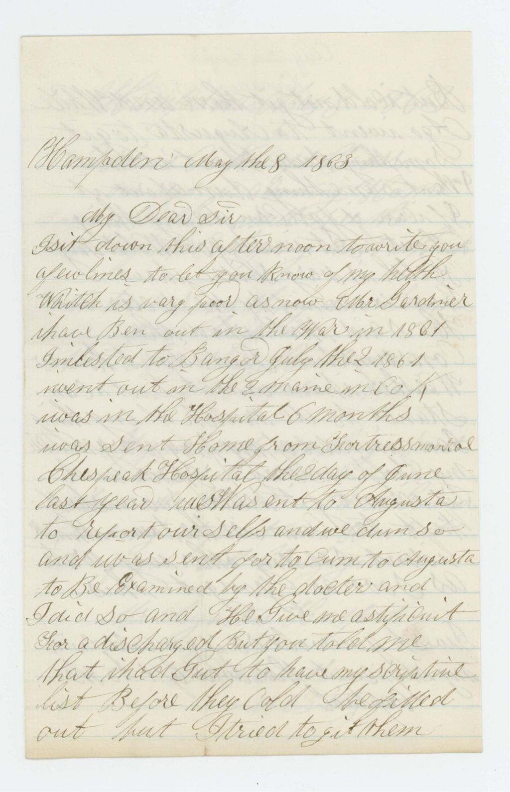 Miniature of Augustus Harford requests assistance due to ill health