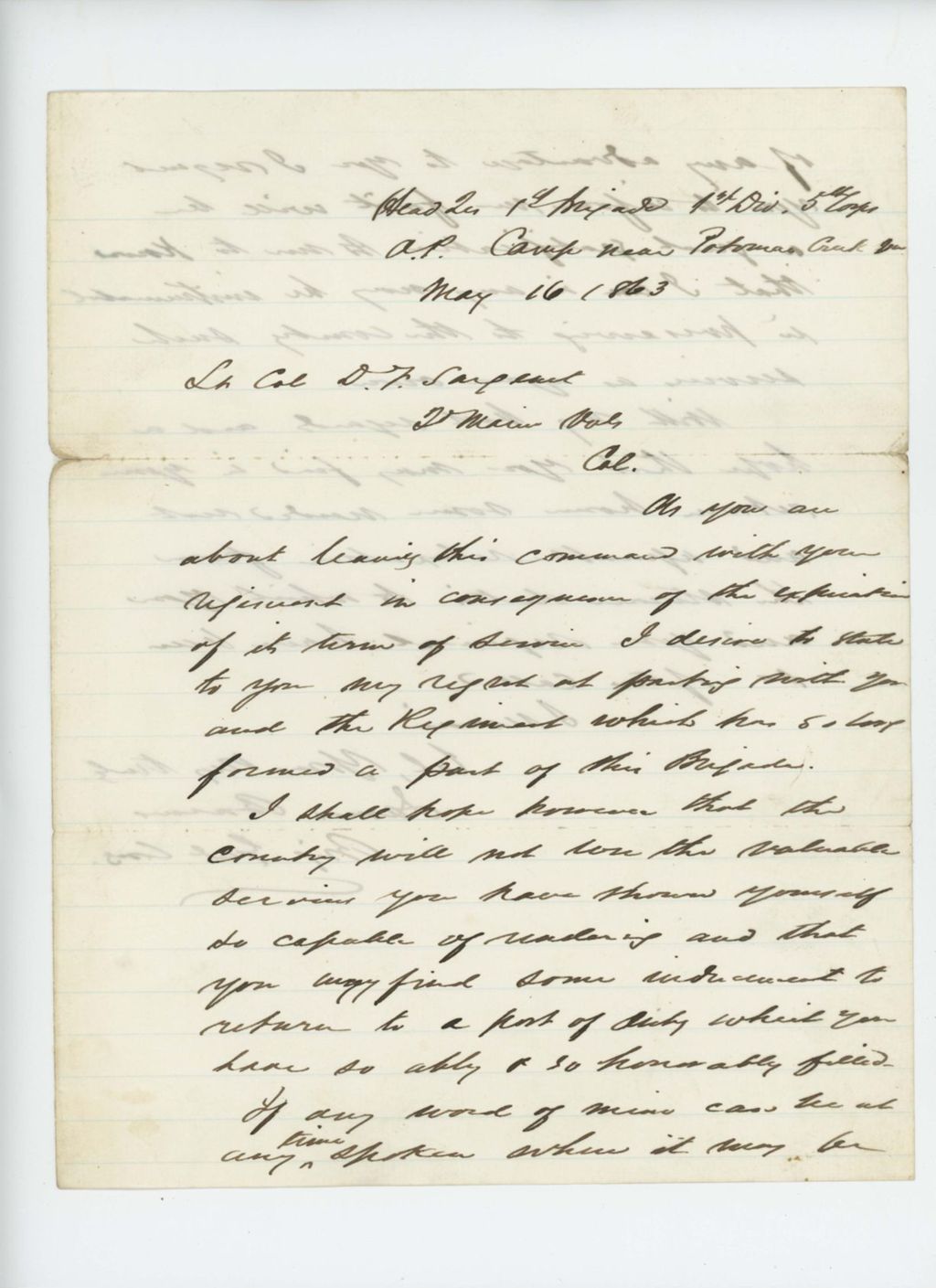 Miniature of Brigadier General James Barnes writes to Lieutenant Colonel Sargent