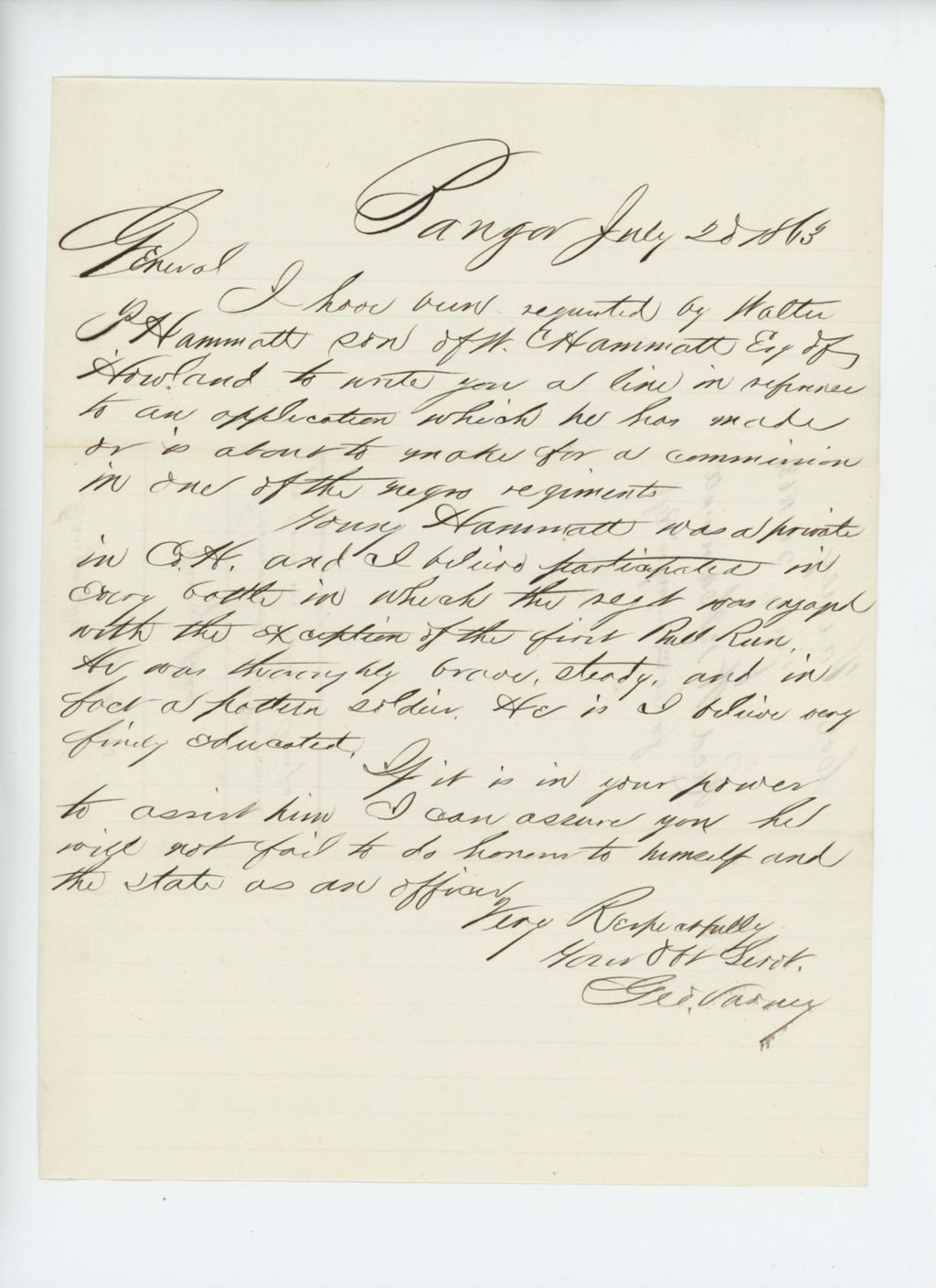 Miniature of George Varney inquires about commission for Walter Hammatt