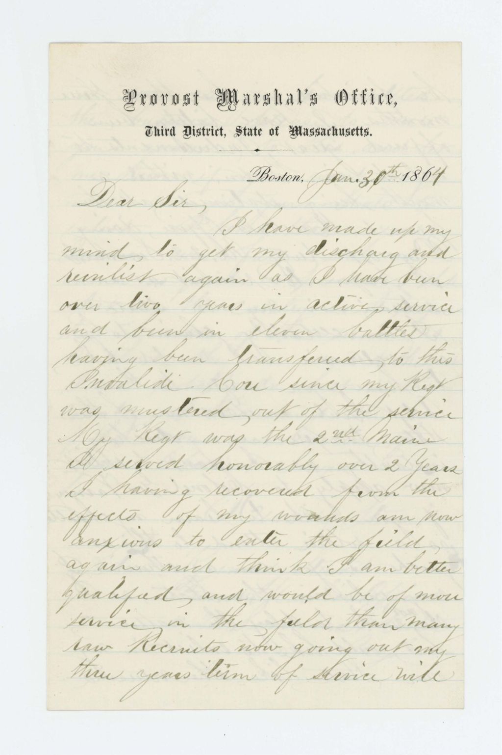 Miniature of Kennedy Stewart requests discharge from regiment in order to re-enlist