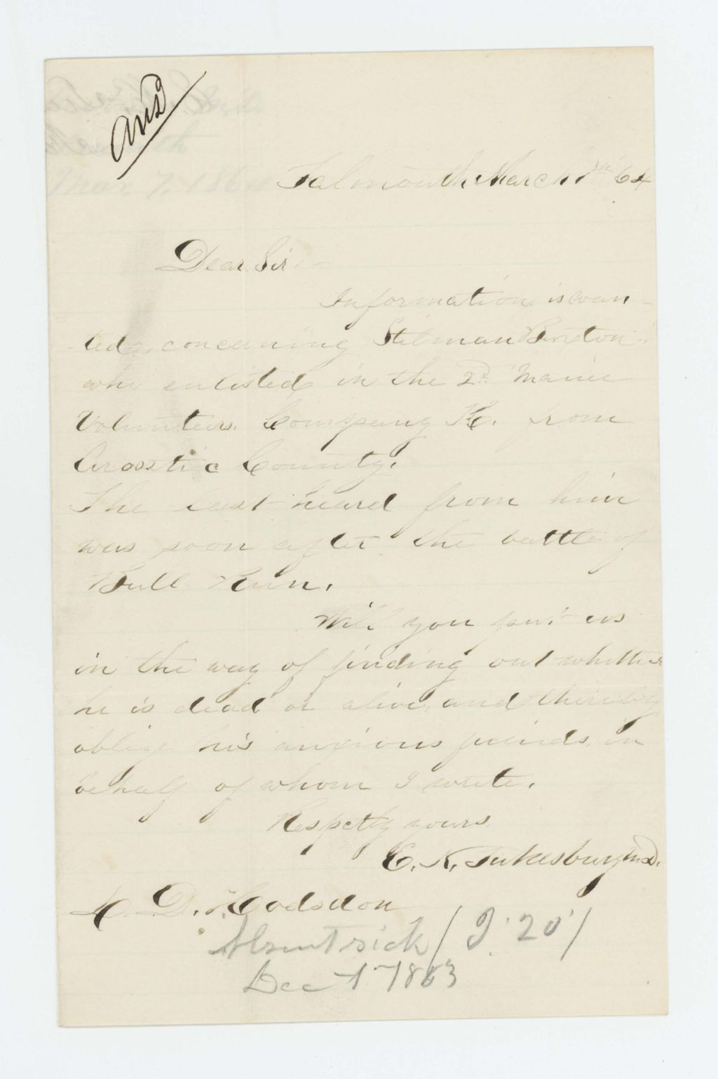 Miniature of Dr. E.K. Tukesbury seeks information on Stilman Briston [?]