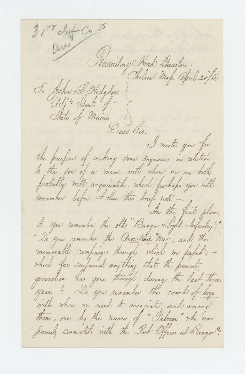 Miniature of Captain L.D. Phillips requests information on Henry W. Palmer in Captain Getchell's Company