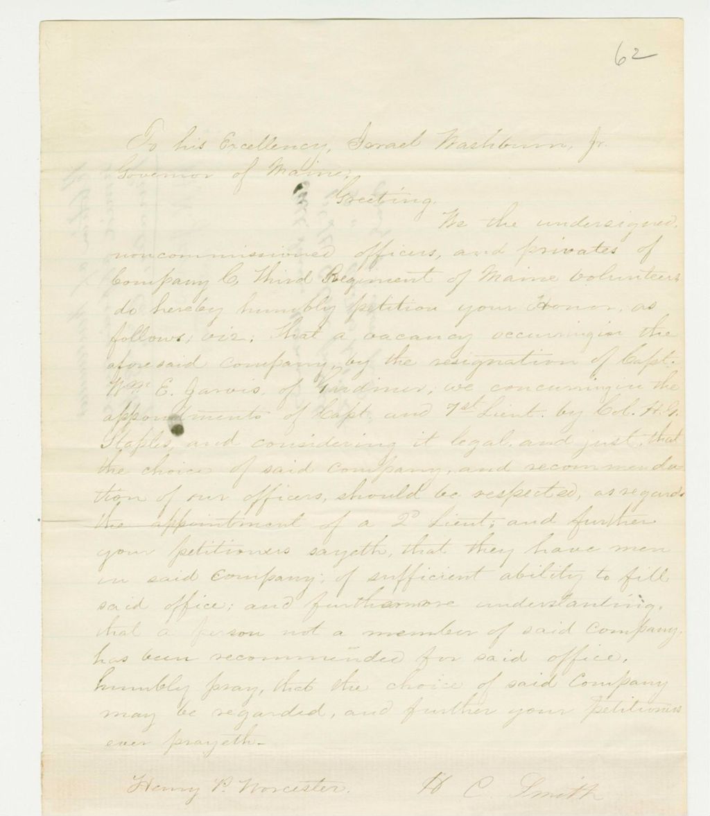 Miniature of Undated (circa 1861) - Petition of H.N. Jarvis and others recommending officers