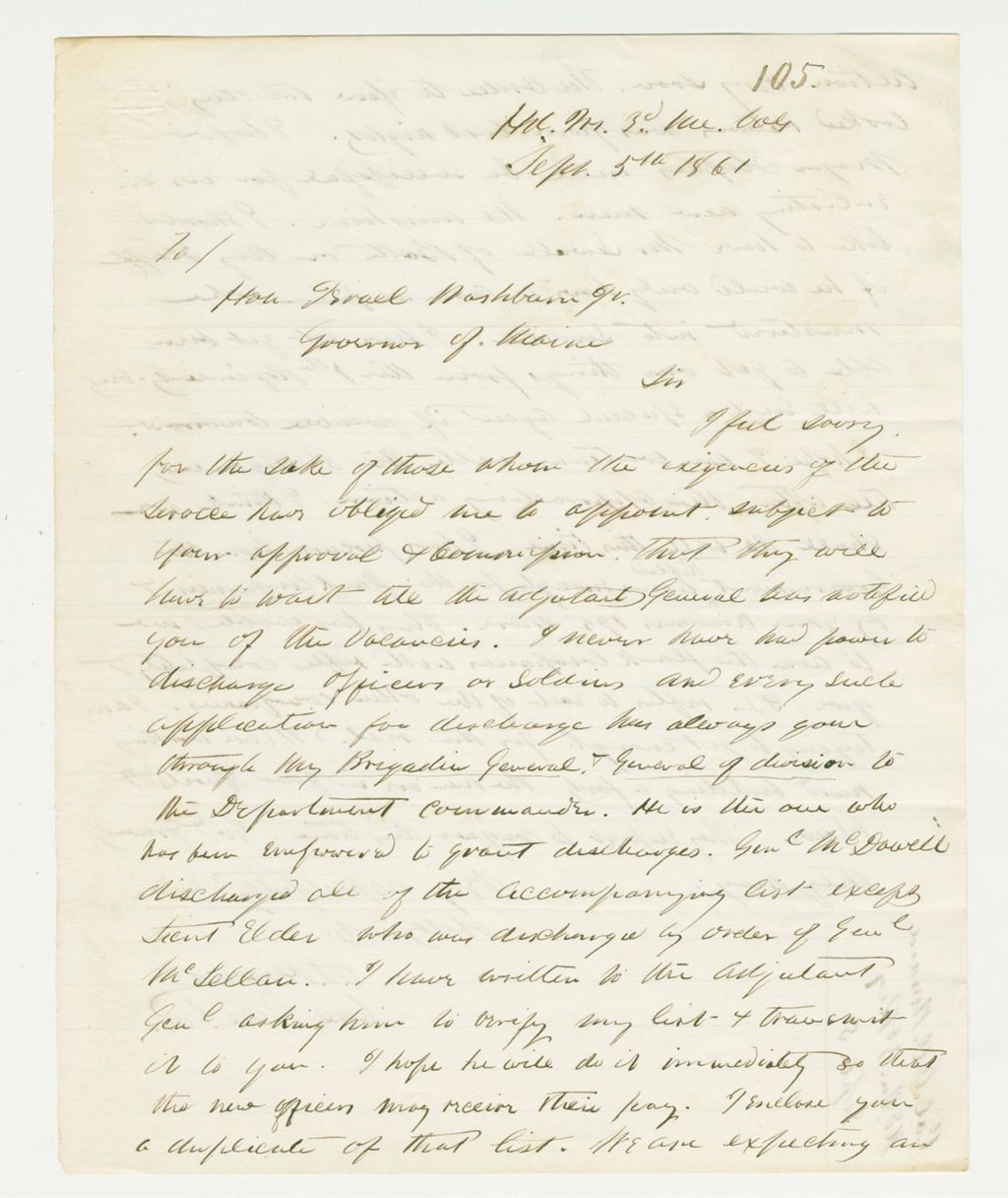 Miniature of Colonel Howard writes Governor Washburn