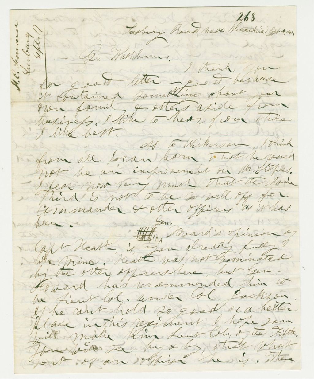 Miniature of H.C. Leonard writes to Governor Washburn news of the regiment and his opinions of officers