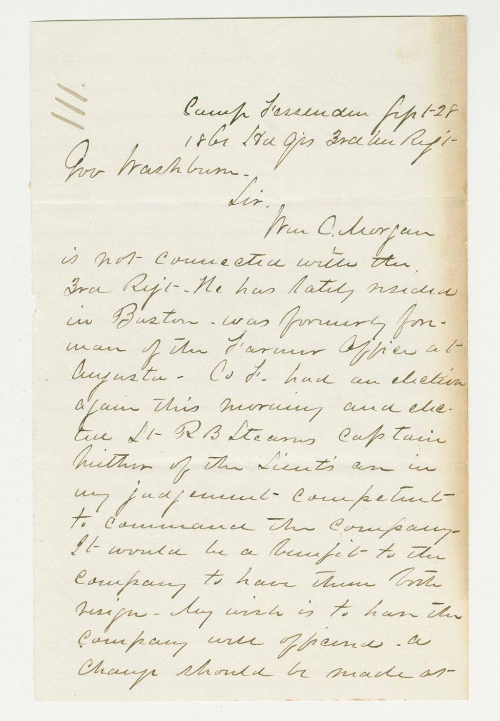 Miniature of Colonel Henry Staples reports that Royal Stearns was elected Captain of Company F and neither of the lieutenants are competent