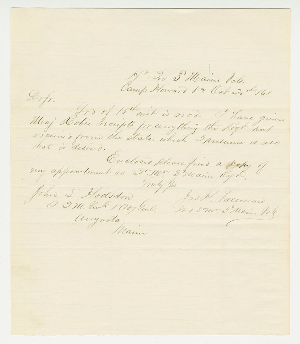Miniature of Quartermaster James Tallman forwards receipts