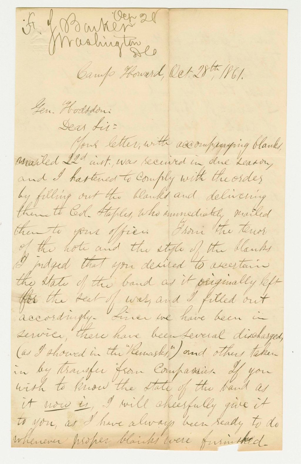 Miniature of Fenelon Barker, band leader, requests clarification of his rank and pay