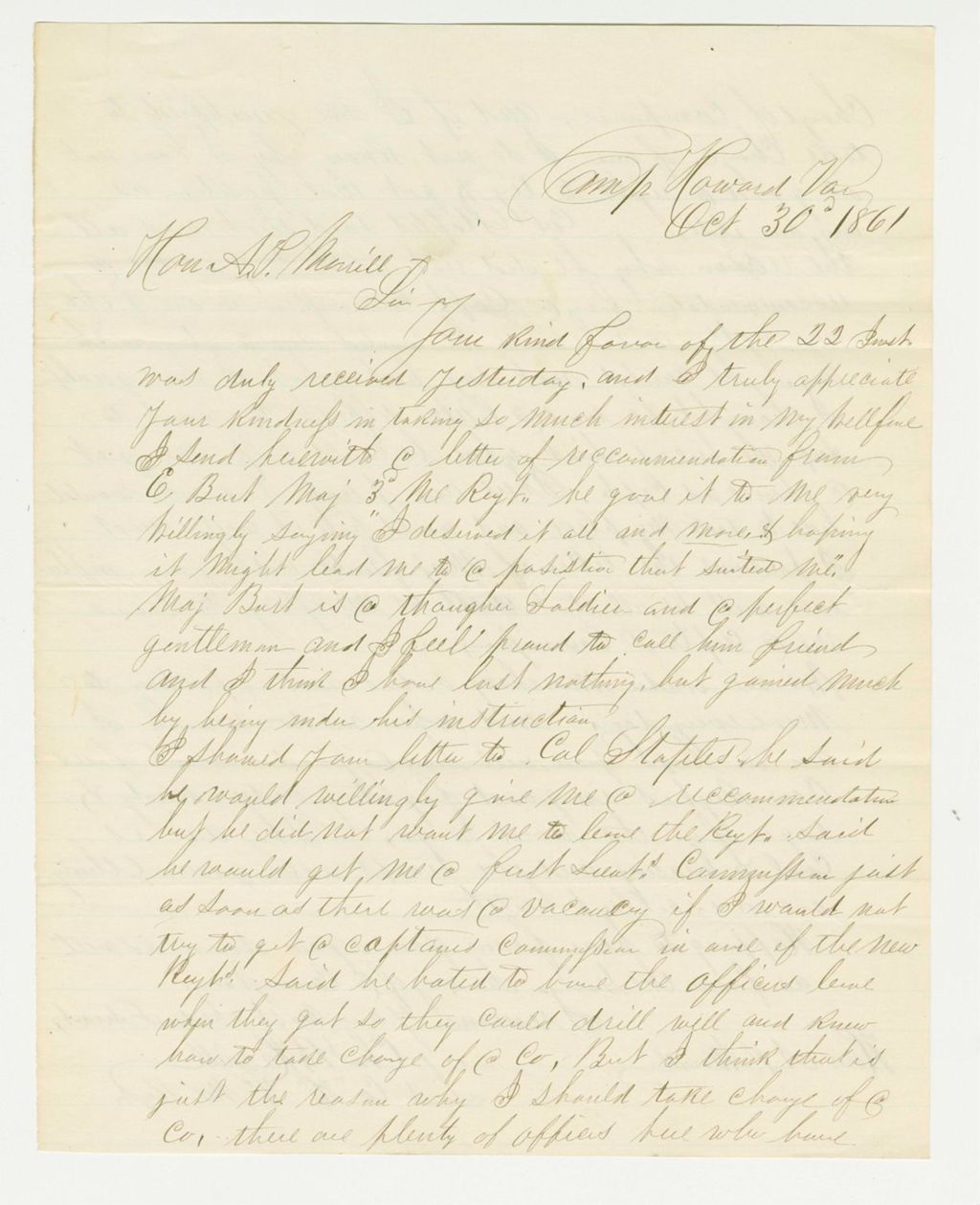 Miniature of Lieutenant Charles B. Haskell of Company H requests a commission