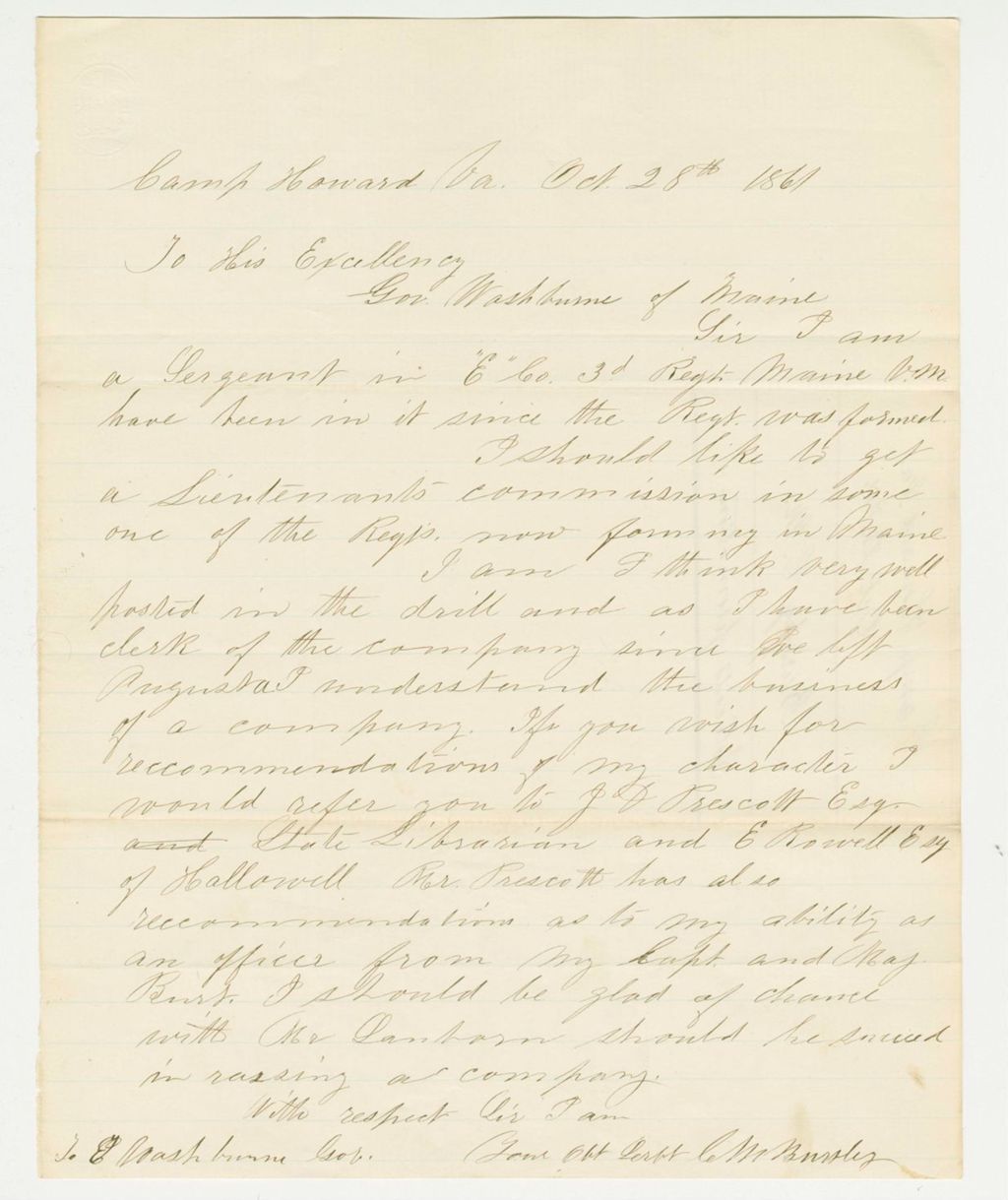 Miniature of C.M. Bursley requests a promotion in a new regiment
