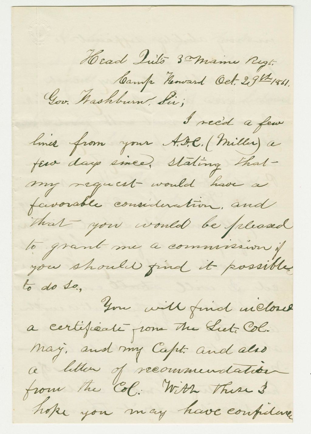 Miniature of J. Bigelow requests a promotion to Captain