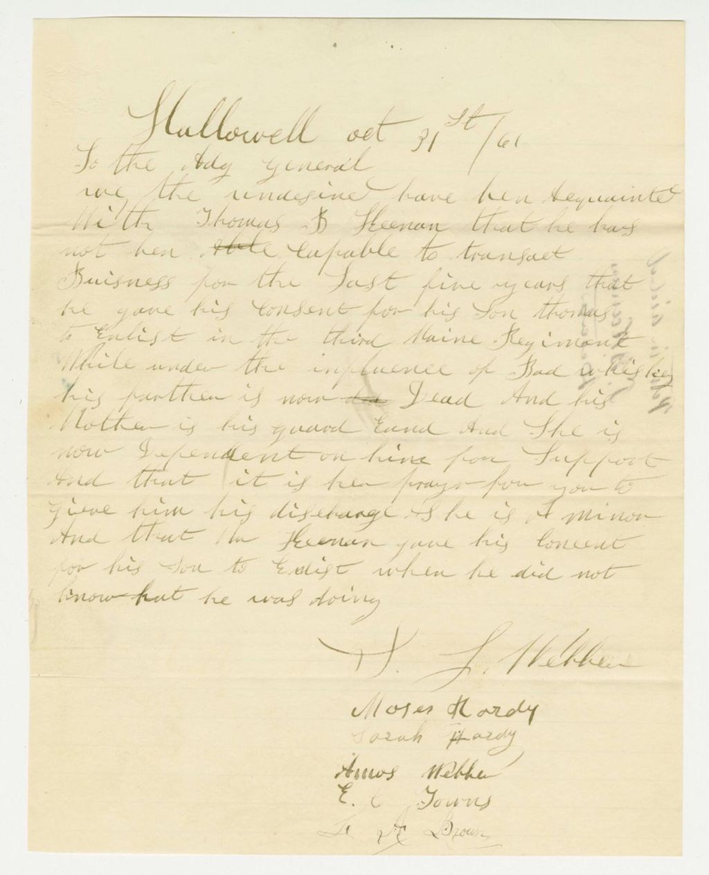 Miniature of Moses Hardy and others petition for the discharge of Thomas B. Keenan