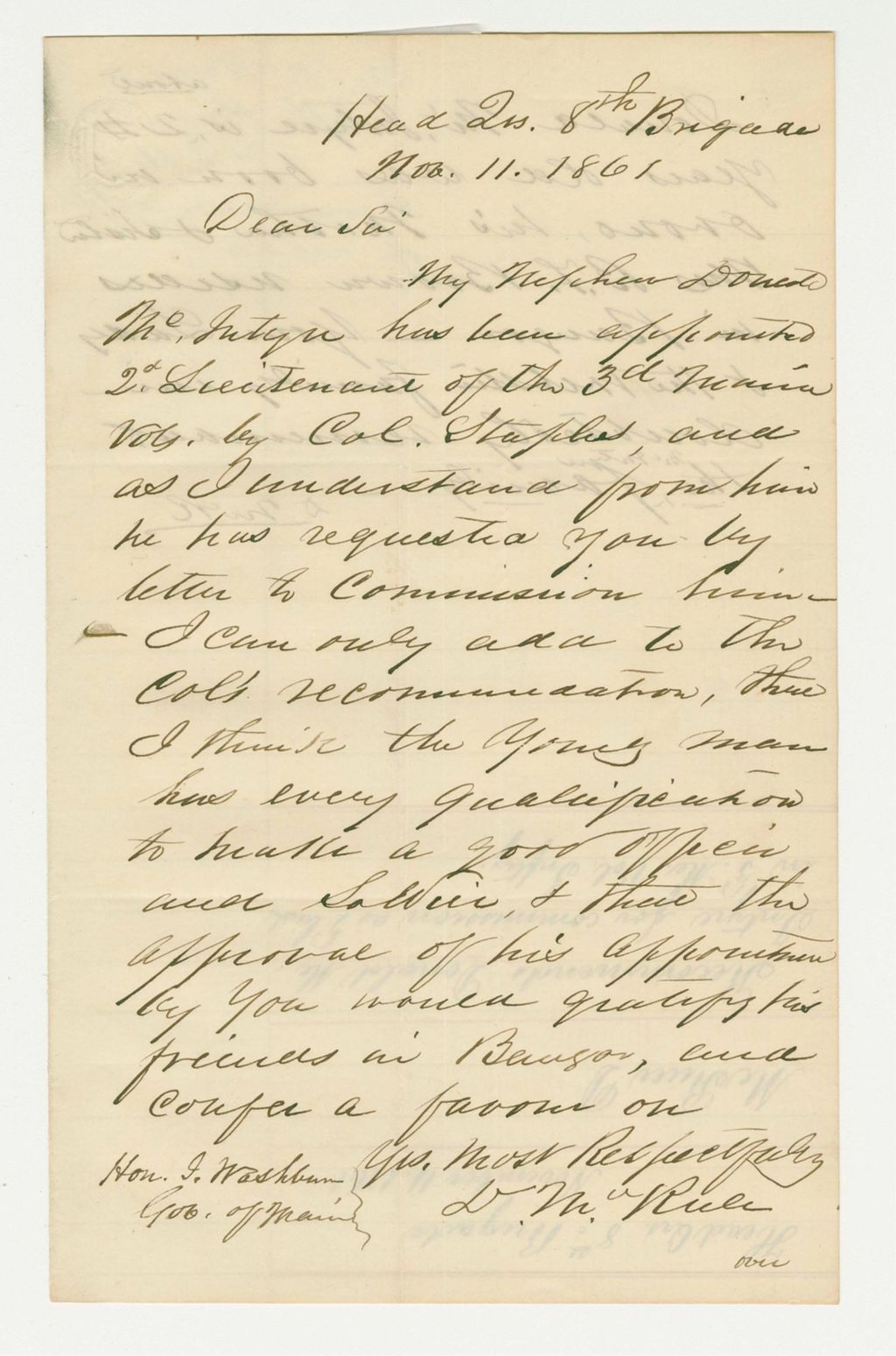 Miniature of Dr. Daniel McRuer recommends the appointment of his nephew Donald McIntyre