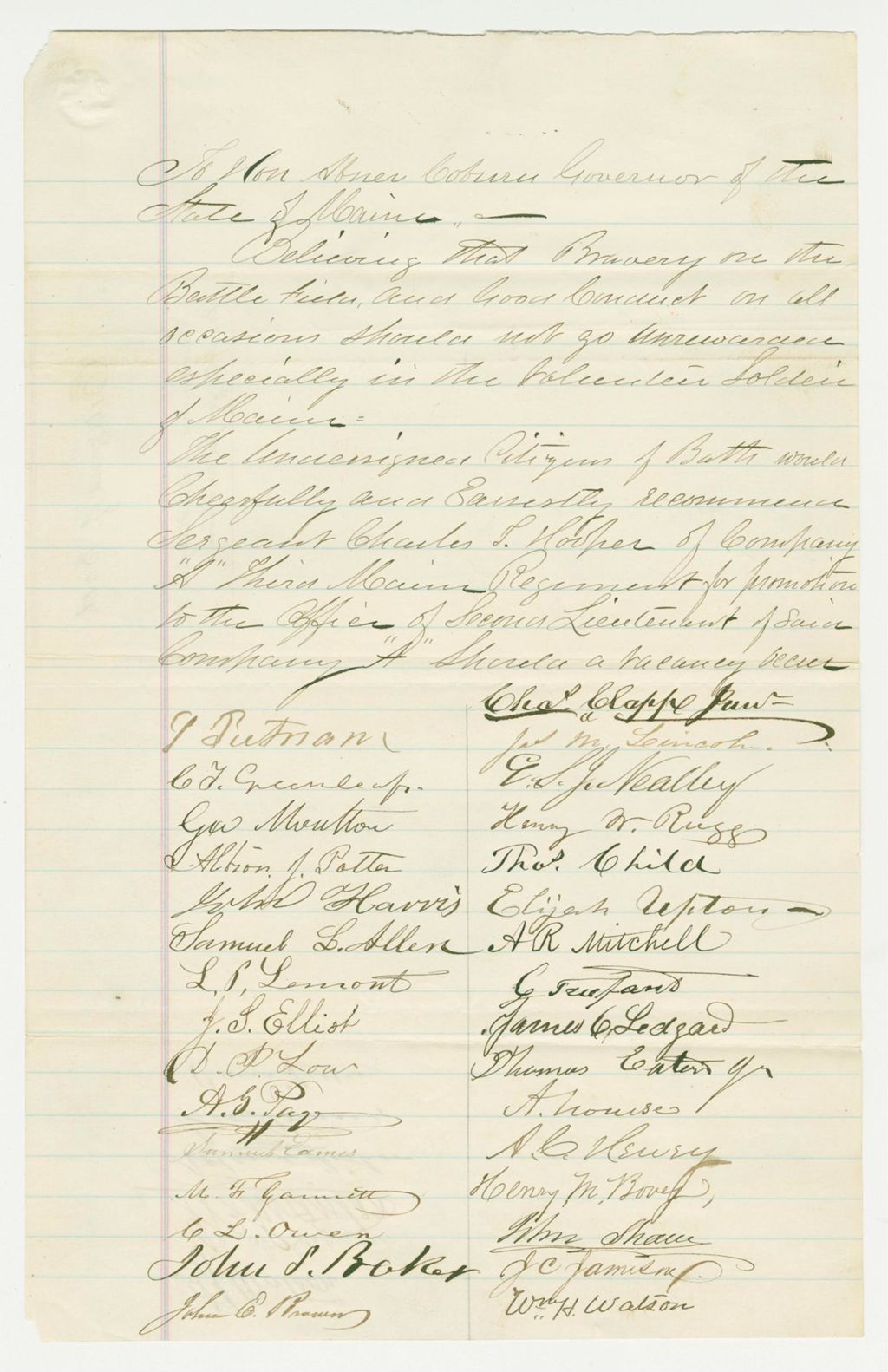 Miniature of Undated (circa 1863) - Petition from citizens of Bath in favor of promotion of Sergeant Charles Hooper