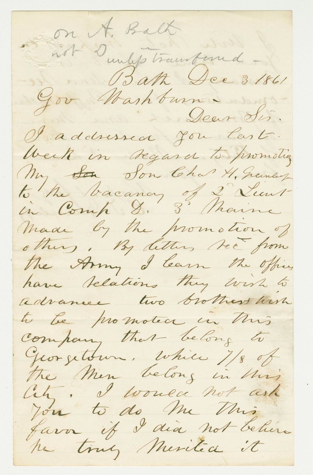 Miniature of Mr. Greenleaf inquires about promotion of his son Charles