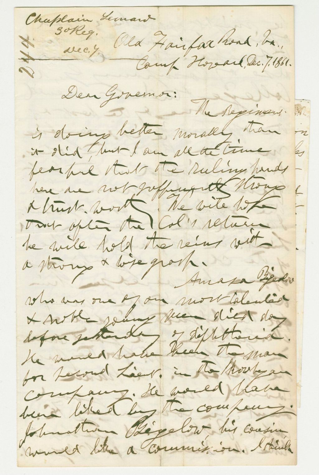Miniature of Reverend Leonard writes about the regiment