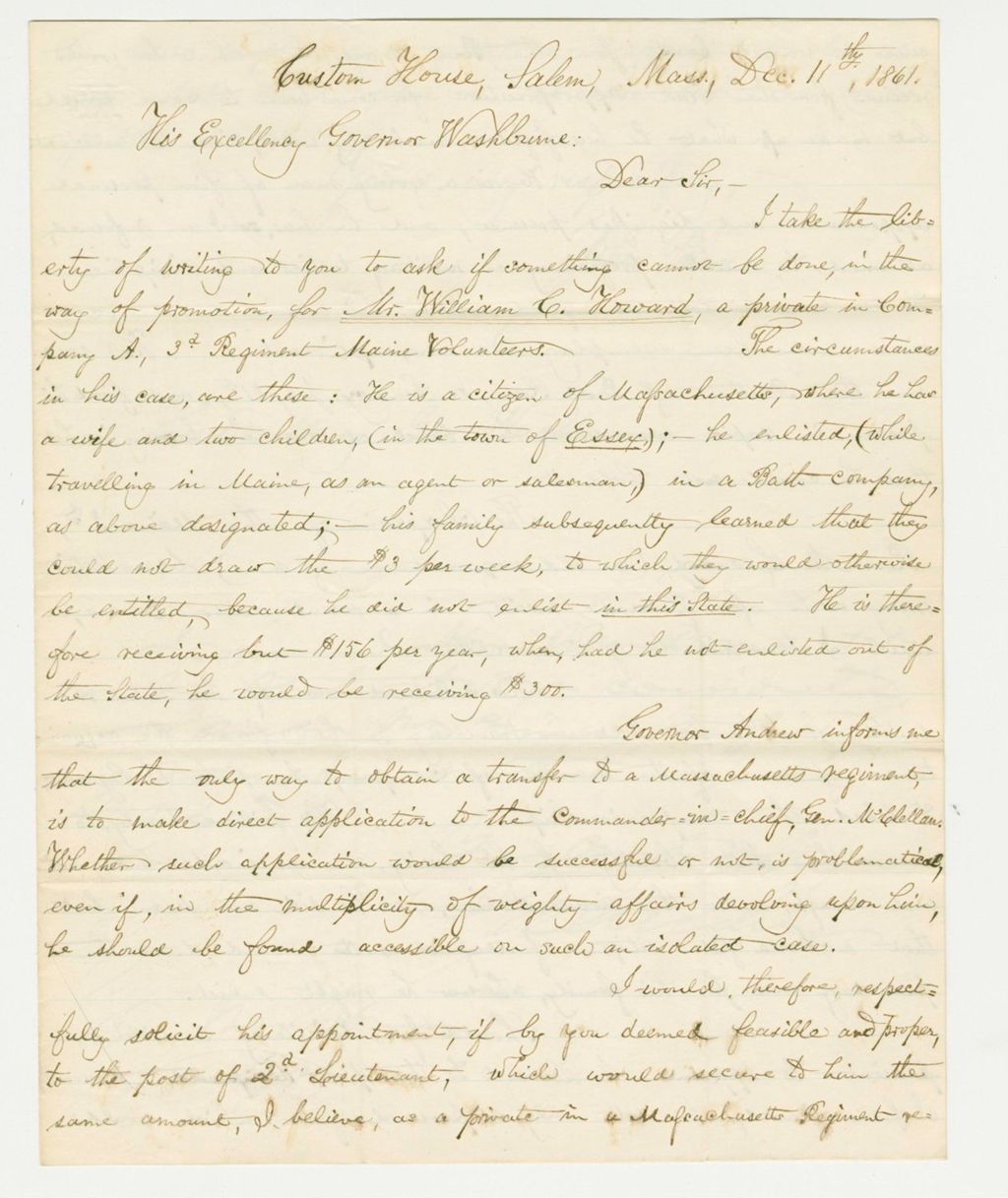 Miniature of John Prince requests a promotion for William C. Howard of Company A