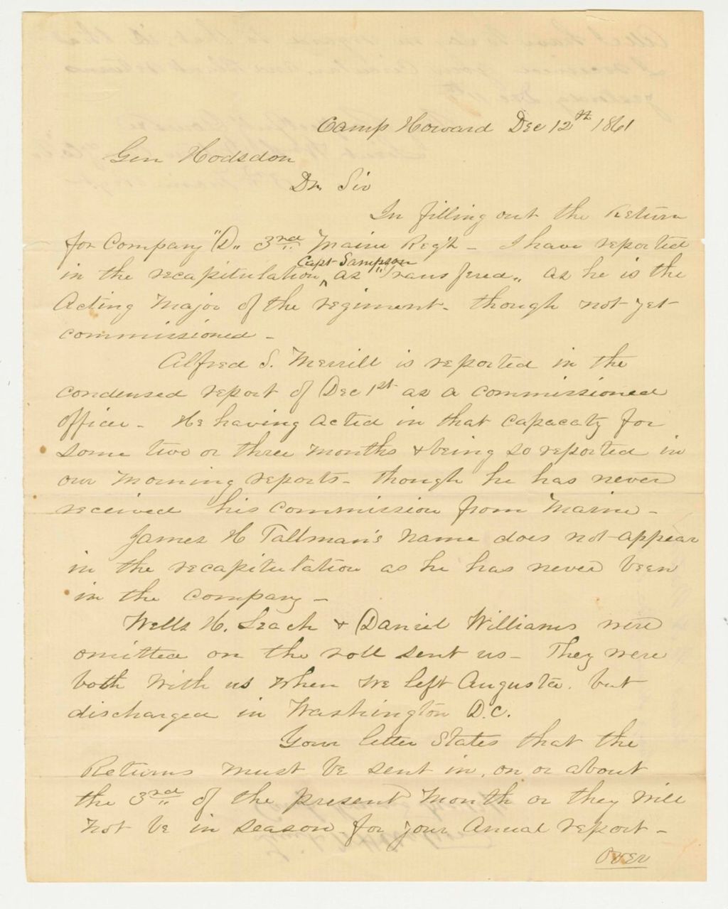 Miniature of Lieutenant William H. Watson reports on Company D