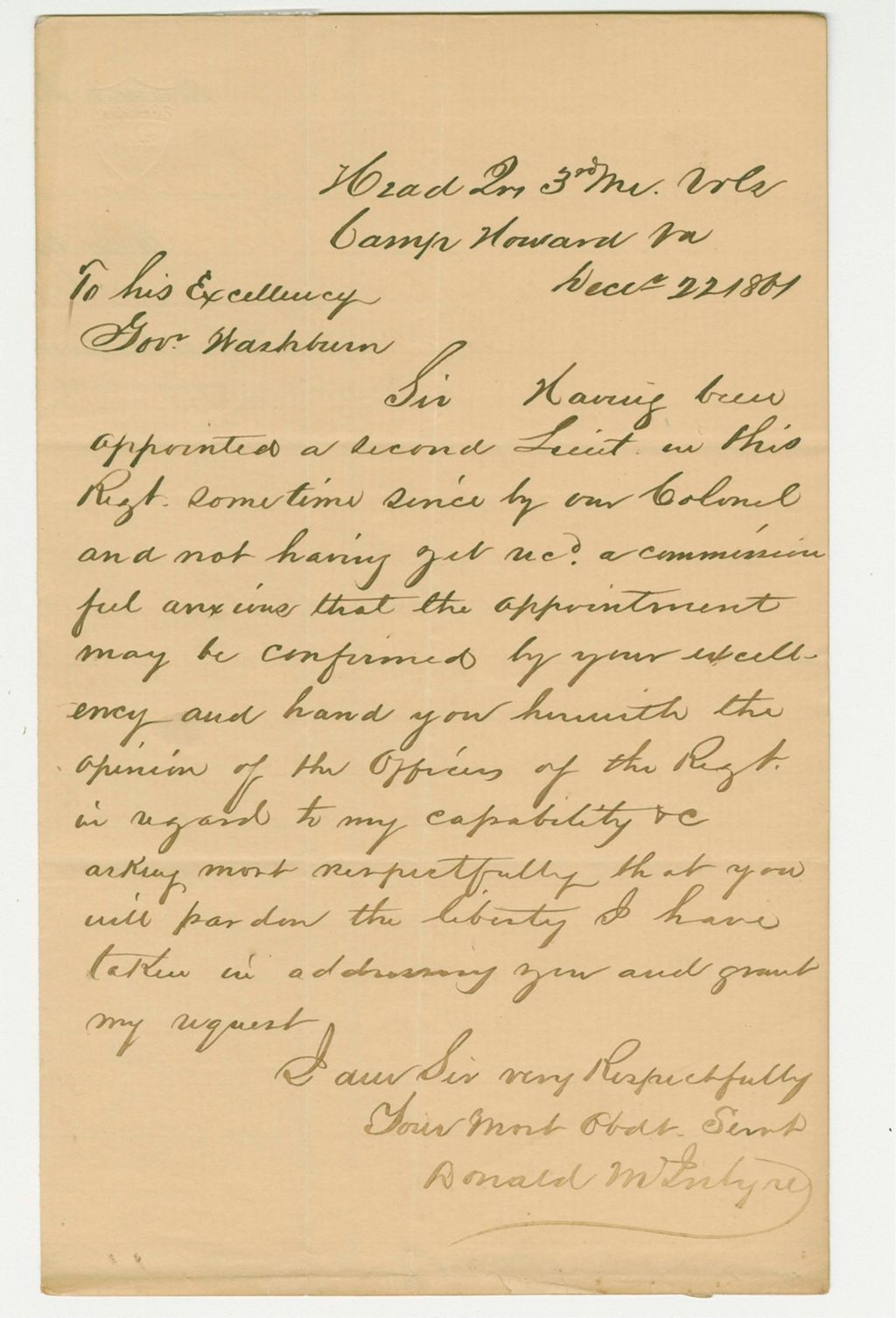 Miniature of Donald McIntyre solicits a commission