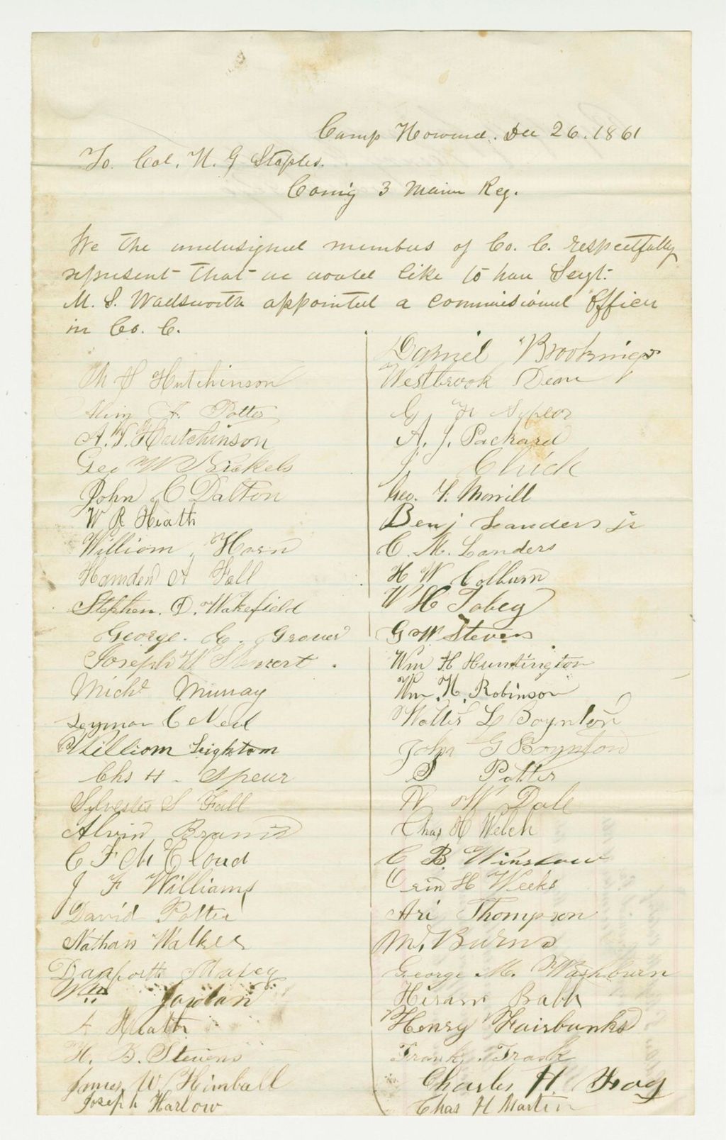 Miniature of Members of Company C request the appointment of Sergeant M.S. Wadsworth