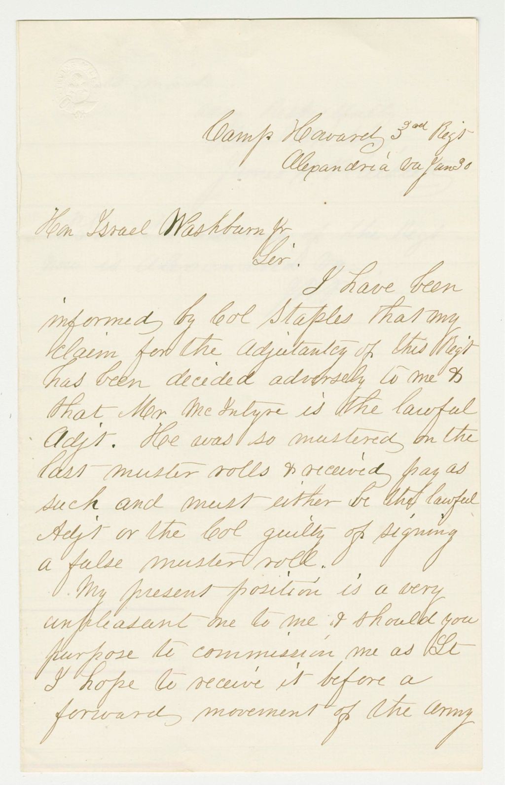 Miniature of James Plaisted requests a commission as Lieutenant