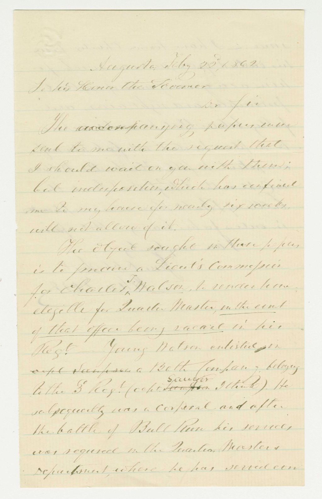 Miniature of John Dorr recommends Charles Watson for Quarter Master