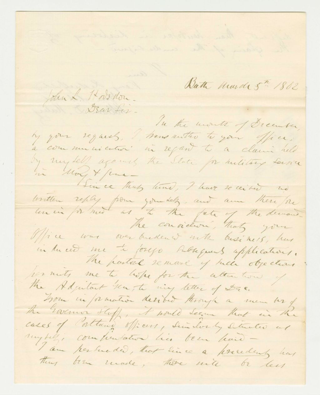 Miniature of William Haley writes General Hodsdon regarding compensation for service