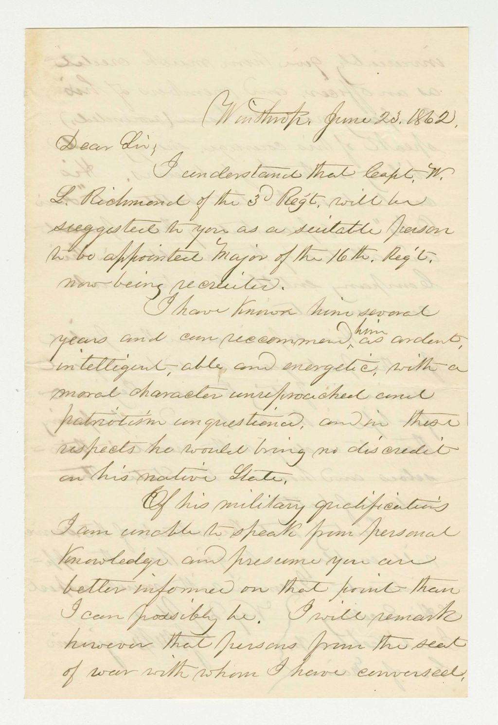 Miniature of J.S. Hamlin recommends Sergeant Samuel Hamlin for promotion