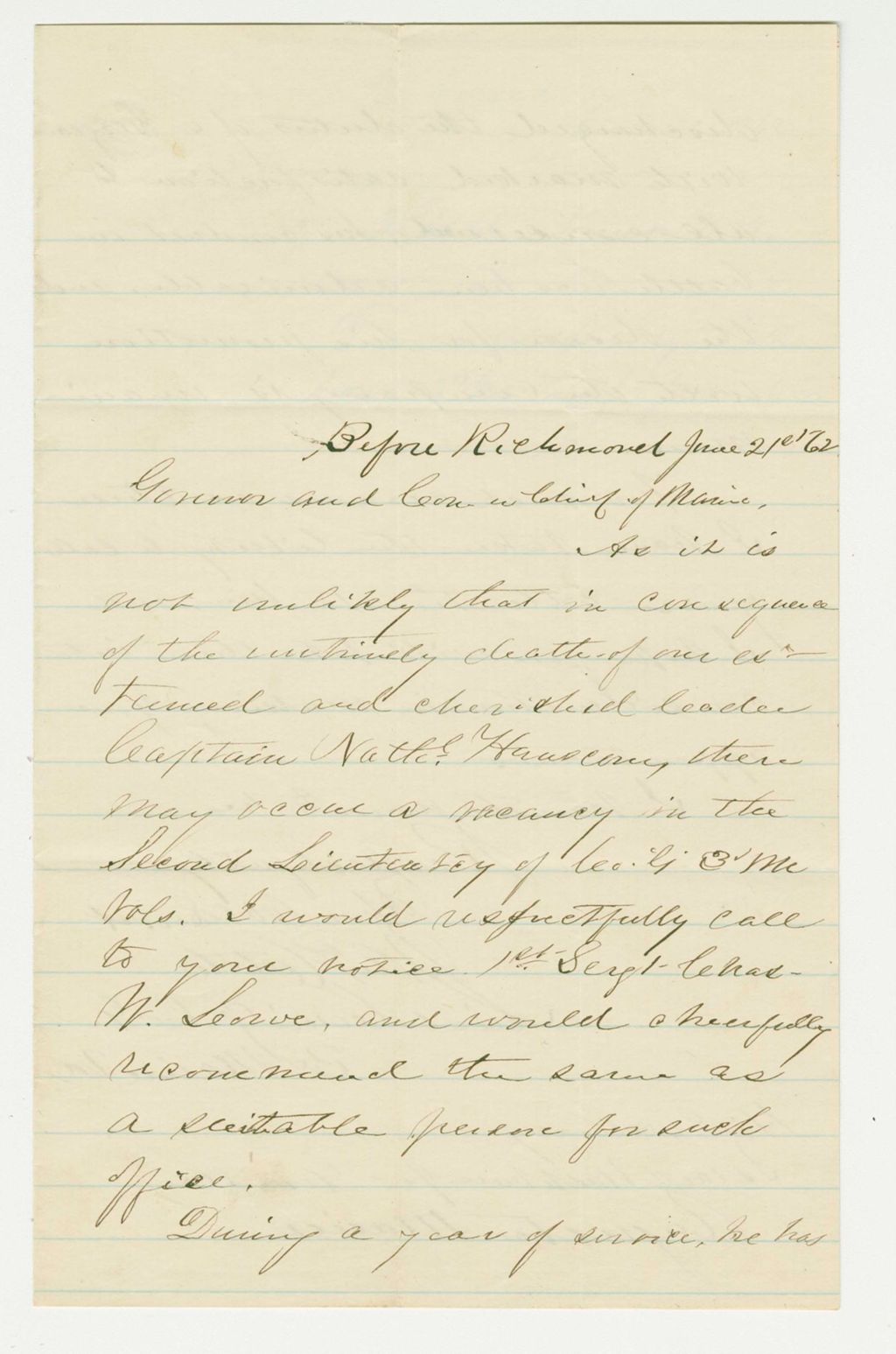 Miniature of Charles Morrill and others request promotion of Captain Richmond