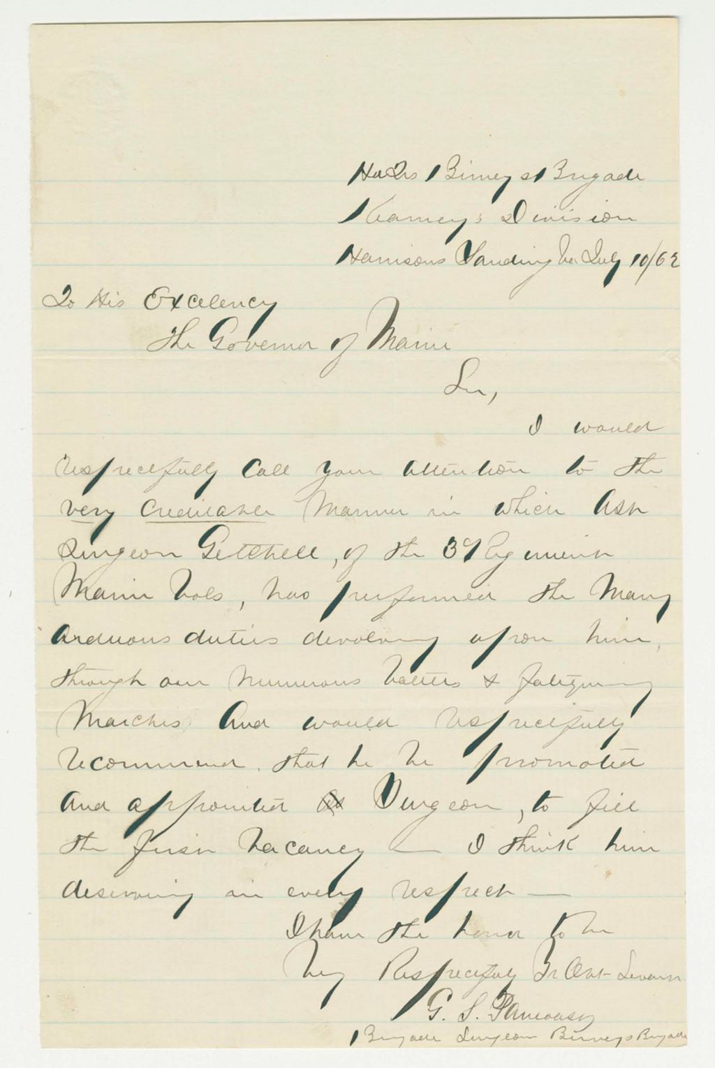 Miniature of Brigade Surgeon G. S. Pancoast recommends promotion for Assistant Surgeon Getchell