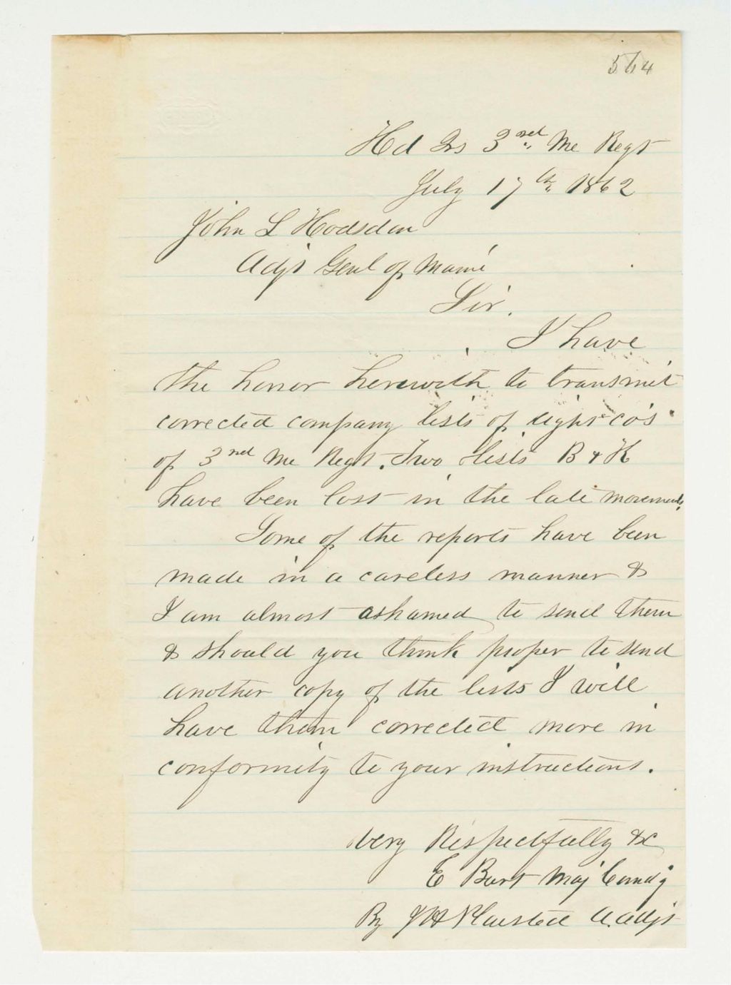 Miniature of Major Burt sends corrected company lists