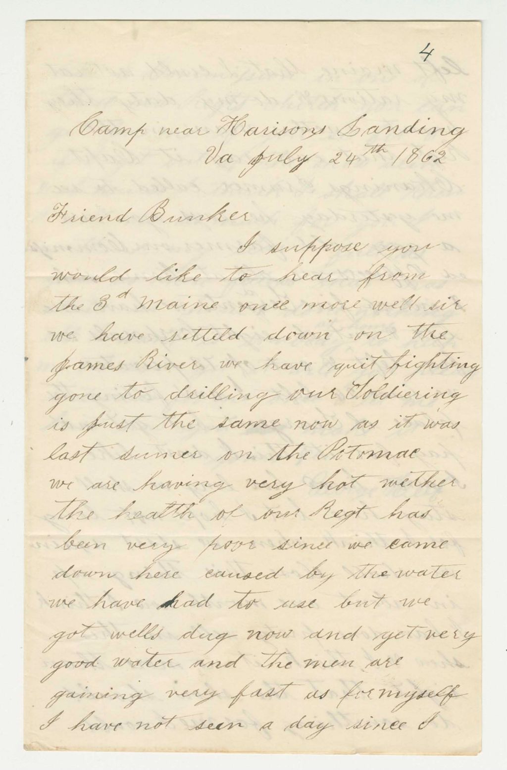 Miniature of George Keef writes about the regiment to his friend Mr. Bunker