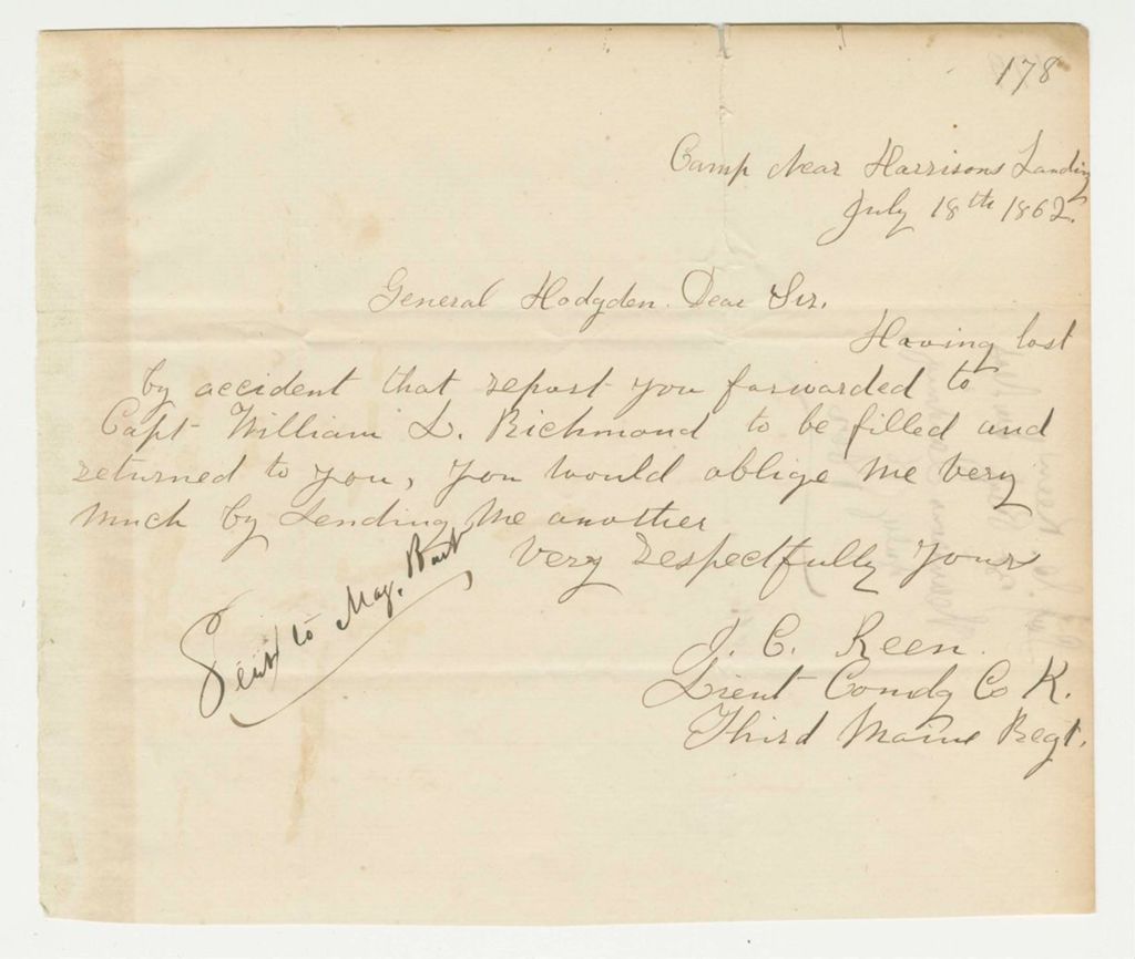 Miniature of Lieutenant Keen of Company K requests another report
