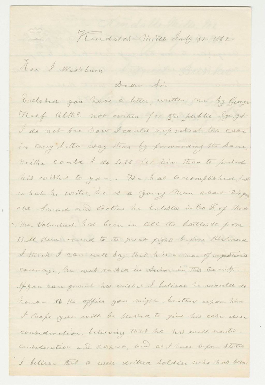 Miniature of Daniel Bunker recommends George Keef for promotion