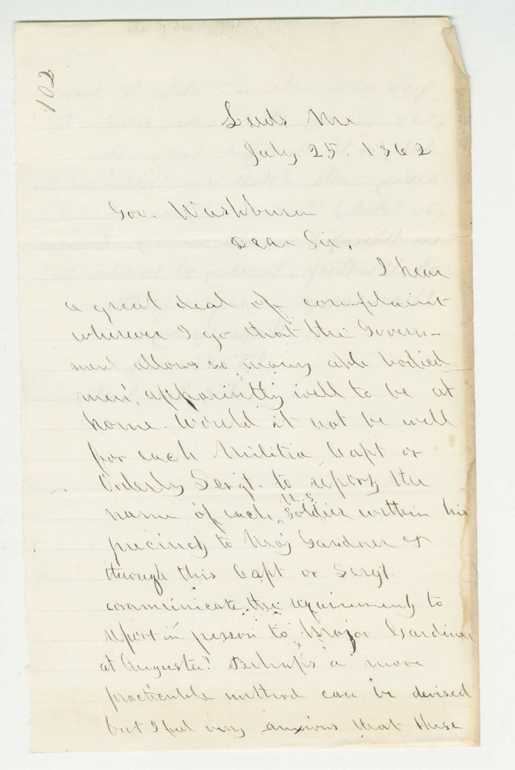 Miniature of Brigadier General Oliver O. Howard writes Governor Washburn about complaints about recovered soldiers not returning to duty
