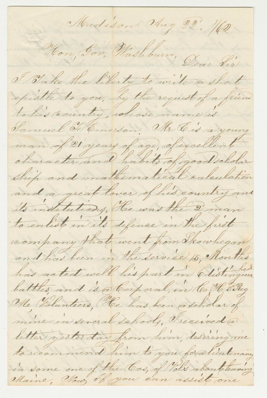 Miniature of Dinsmore Cleveland requests a promotion for Samuel Emerson