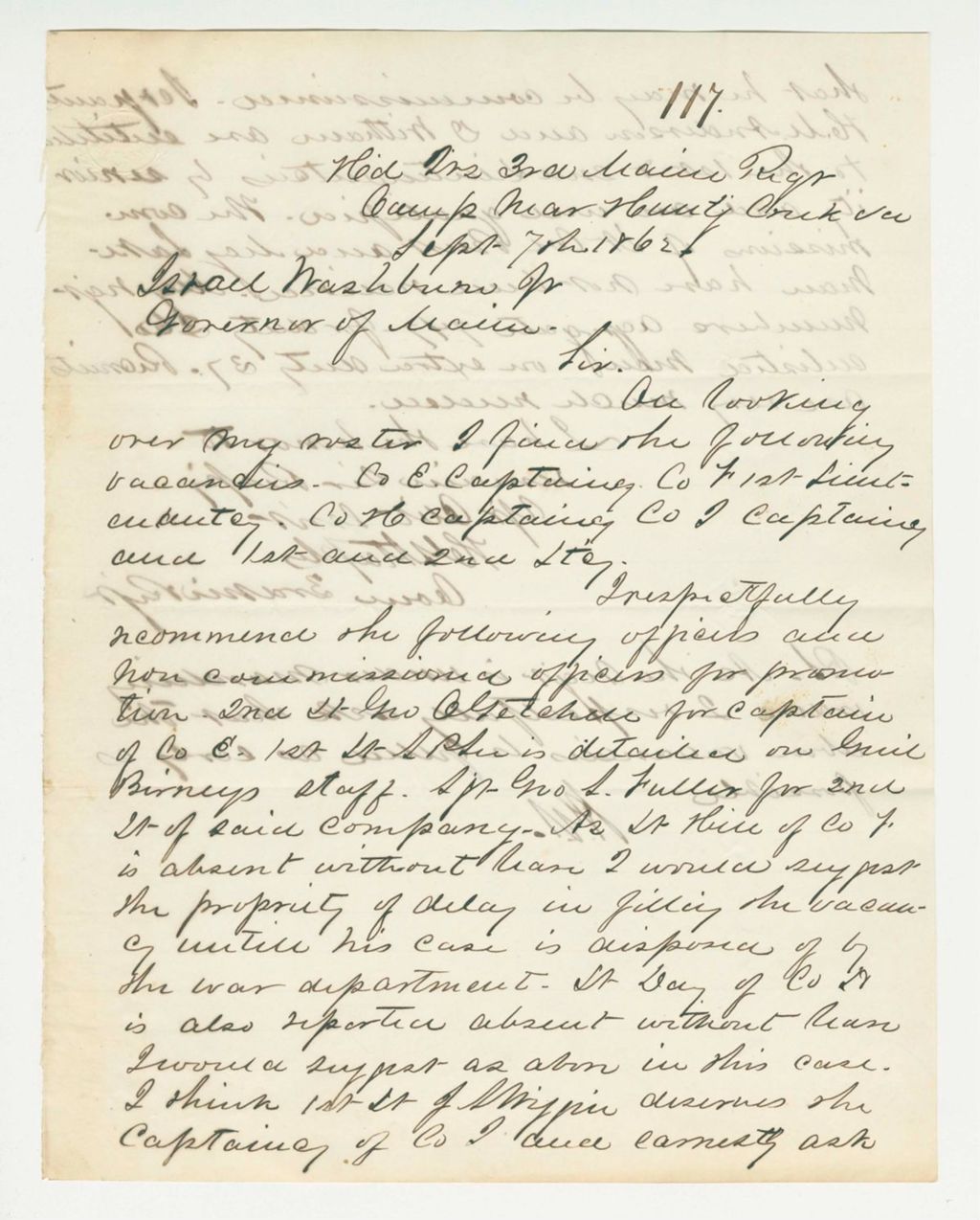 Miniature of Colonel Staples requests vacancies be filled as soon as possible as the regiment is under marching orders